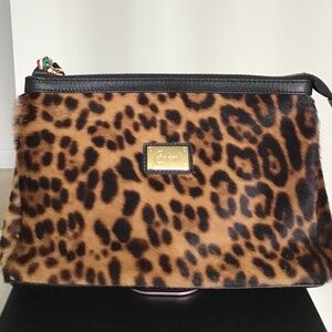 Cavalcanti black leather and leopard print cosmetic bag